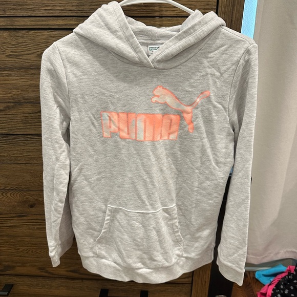 Puma Light Gray Hoodie with Coral Logo - Picture 1 of 3